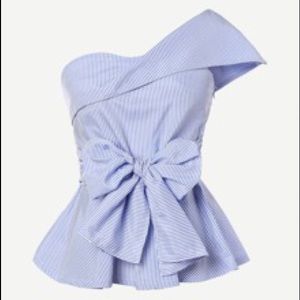 Foldover One Shoulder Bow Front Peplum Top